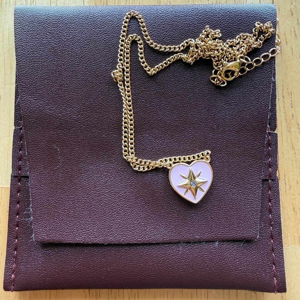 Gold Chain Necklace with Pink Heart Star Pendant